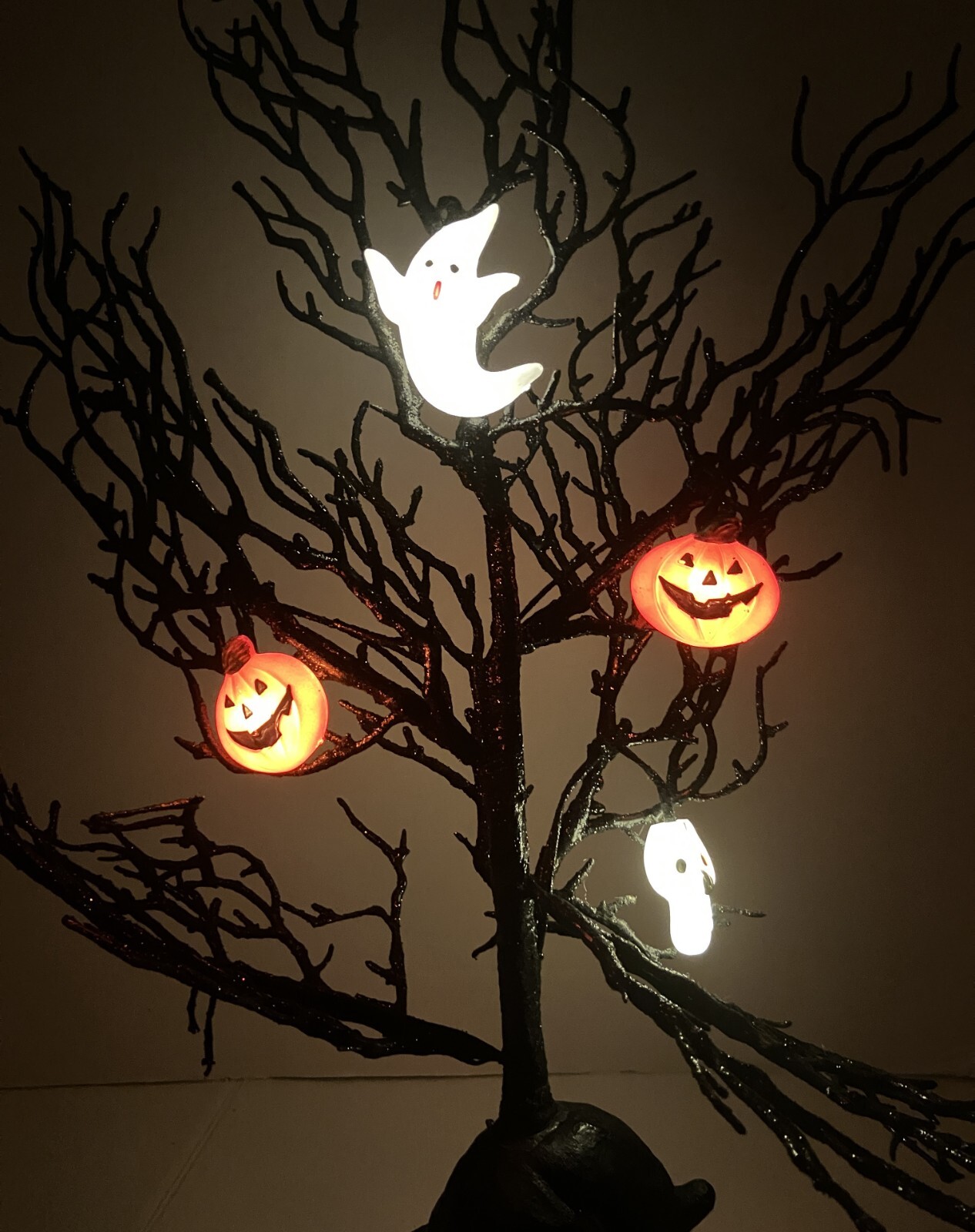 Halloween Light Up Twig Tree Pumpkin Ghost Black Cracker Barrel 24" Battery