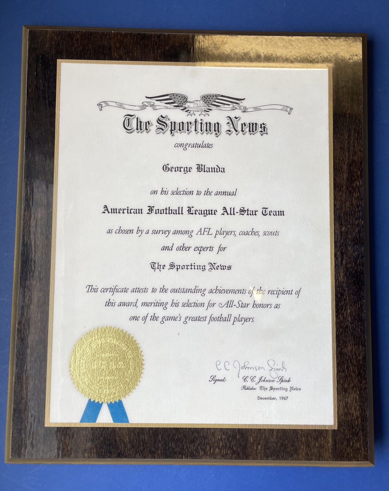 George Blanda The Sporting News 1967 AFL All Star Election 11