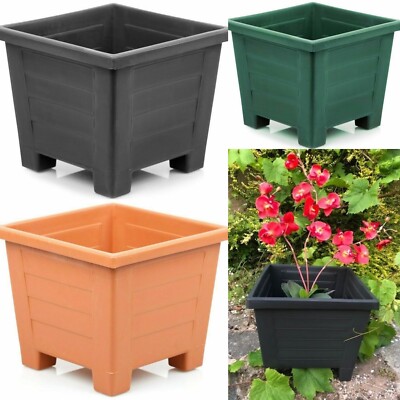 2 x Large 38cm Square Garden Planters Plant Pots Plastic Trough Raised  Planters | eBay