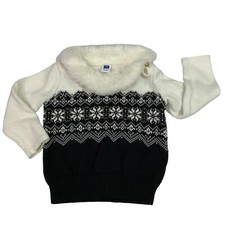 Janie and Jack Sweater Long Sleeve Faux Fur Collar Ivory Black Size 18-24months