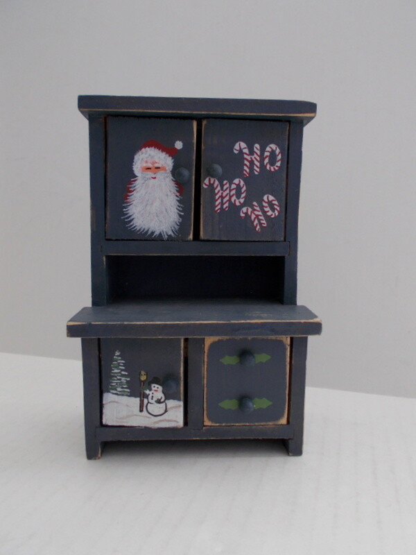Christmas cabinet hand painted wood 6.5" tall