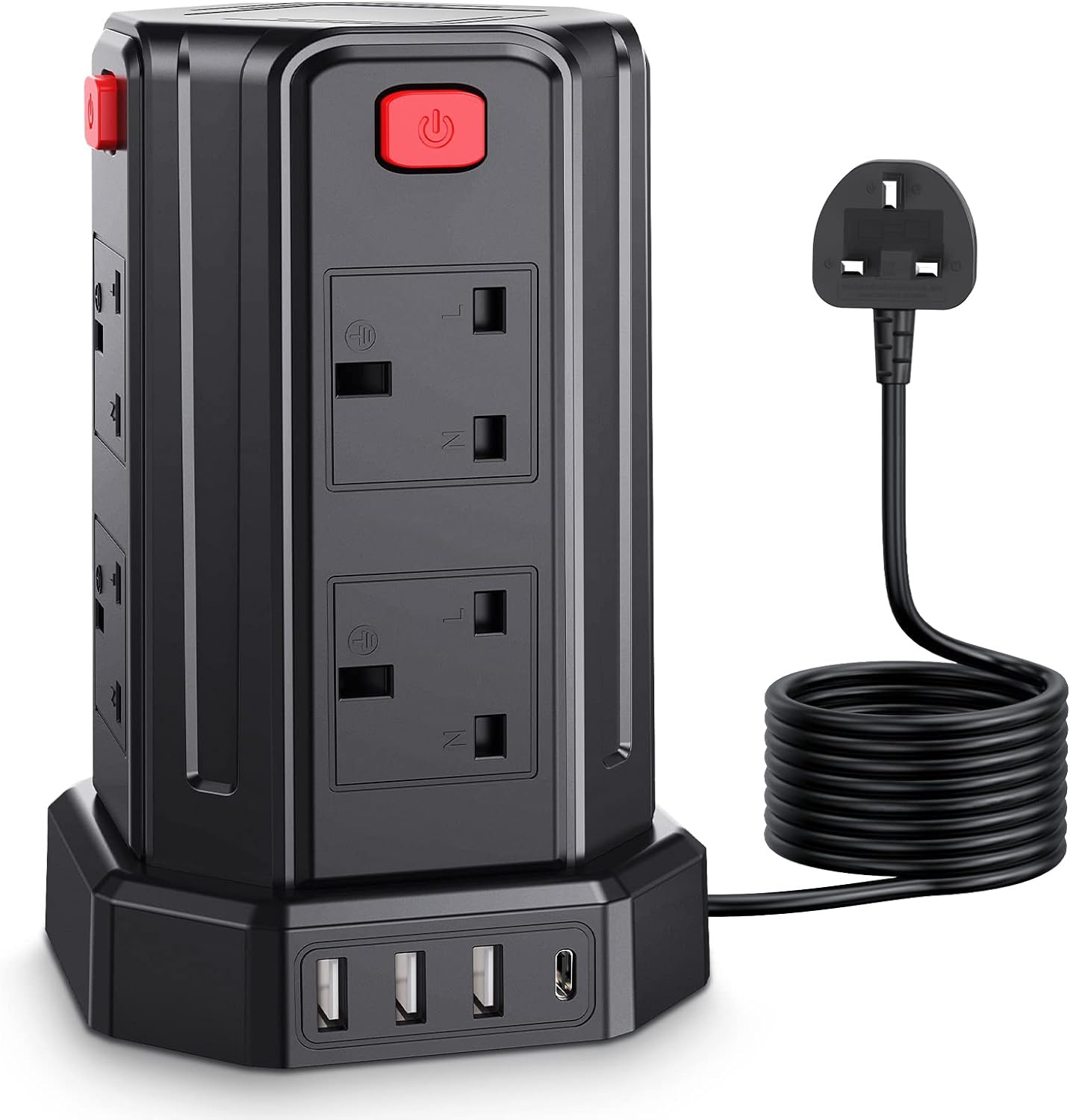 Tower Extension Lead 5M, [13A 3250W] Multi Plug Extension,8 AC Outlets & 4 USB 1
