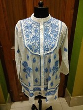 2XL 46 FRONT OPEN HANDMADE TOP COTTON ETHNIC CHIKAN EMBROIDERY KURTA KURTI TUNIC