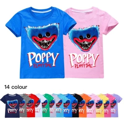 Kids Poppy Playtime Print Cartoon Short Sleeve T-Shirt Casual Cotton Tee Tops UK