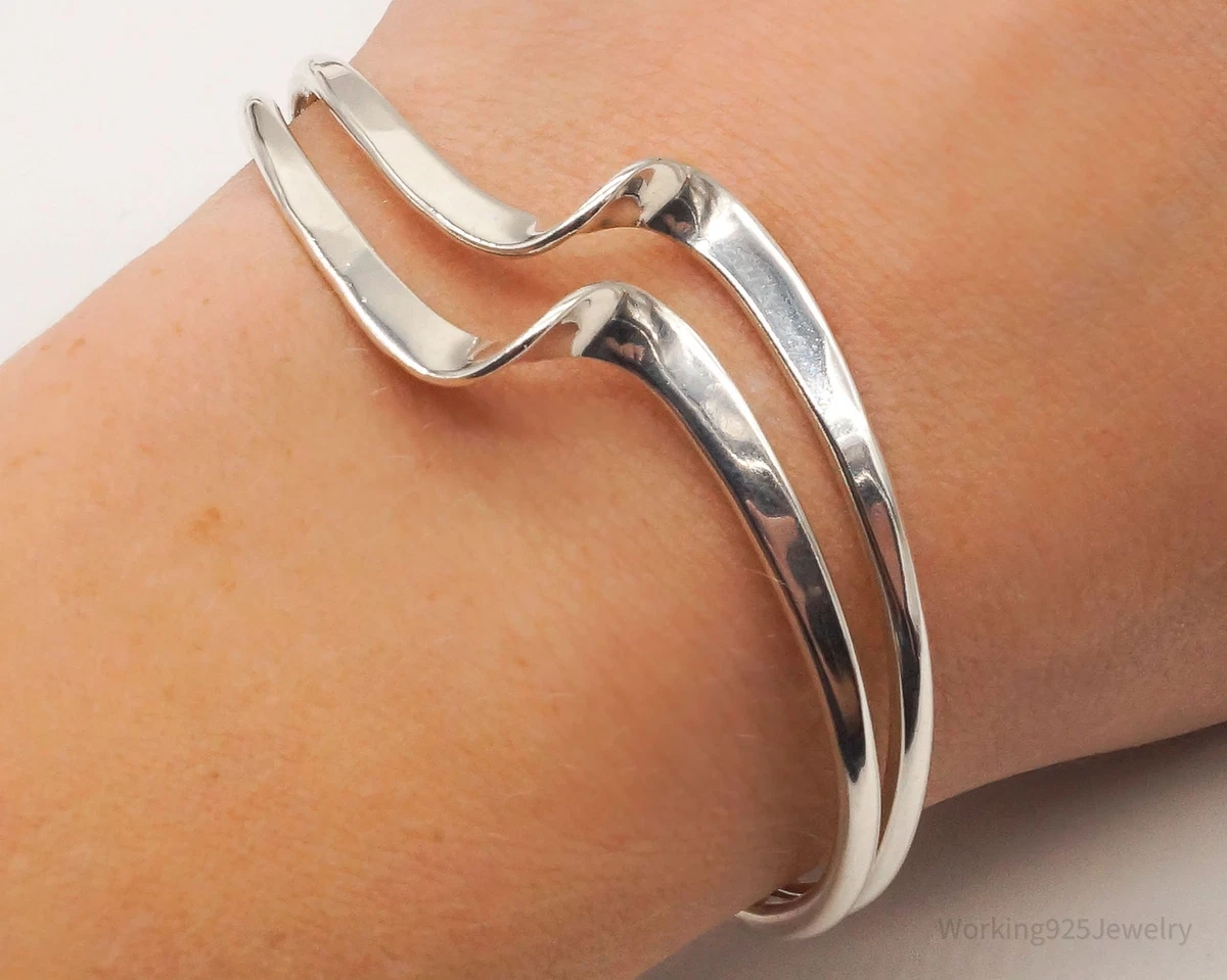 Vintage Modernist Wave Sterling Silver Cuff Bracelet eBay