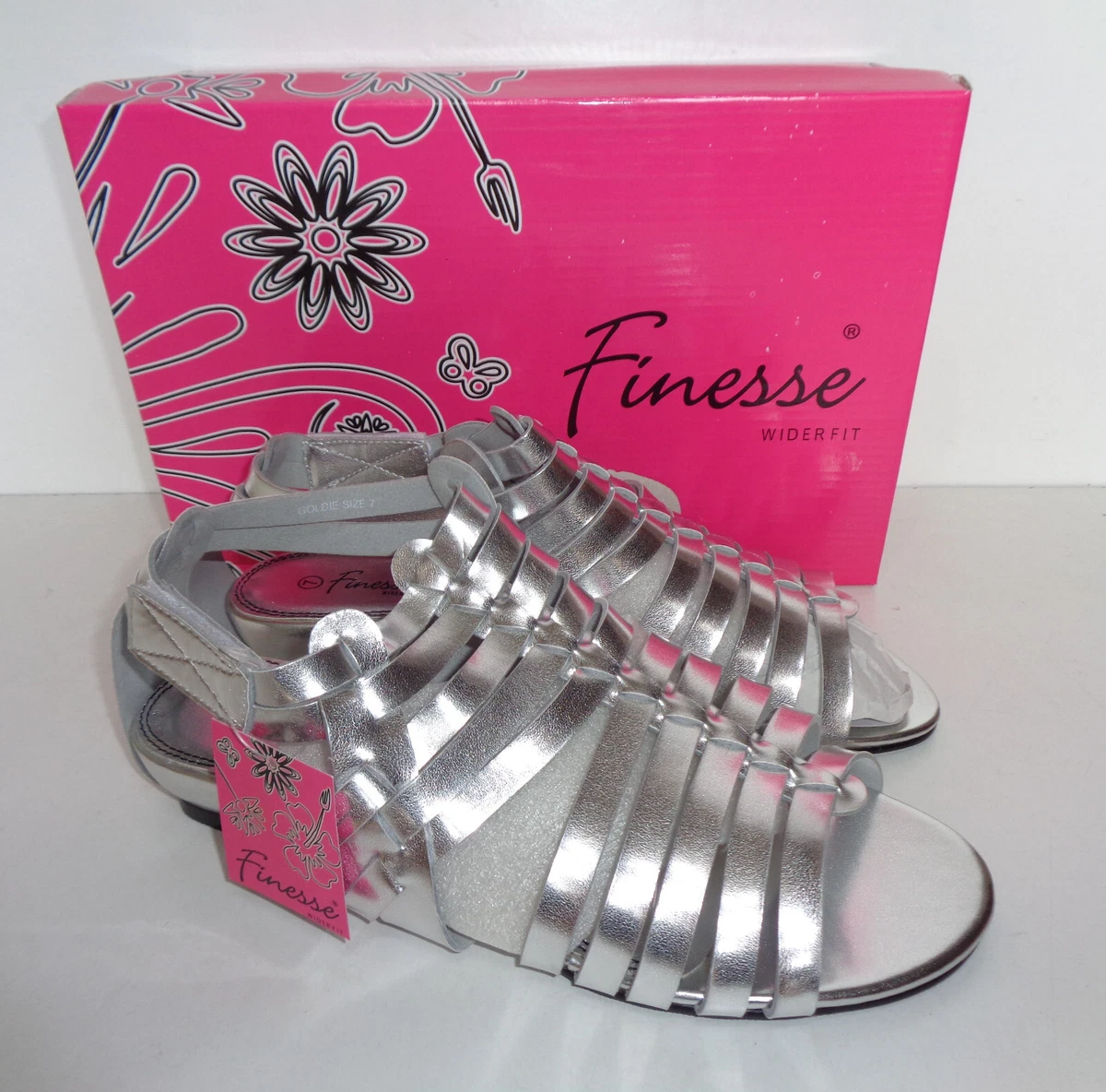 Ladies WIDE FIT Womens Sandals Flat Silver Finesse Summer Shoes