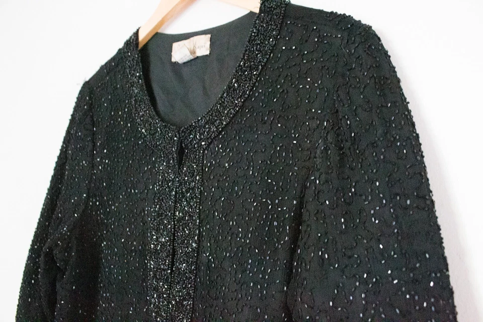 Laurence Kazar New York | Blazer Vintage Años 80 Negro Manga Larga Cuentas | Talla XL Foto 3 de 4