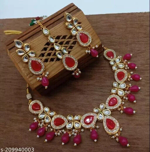 Indian Bollywood CZAd Stone Gold Plated Pearl Bridal Choker