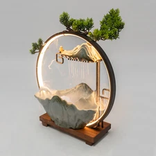 Water Fountain LED Tabletop Indoor Fake Plants Waterfall Zen Decor With Mist