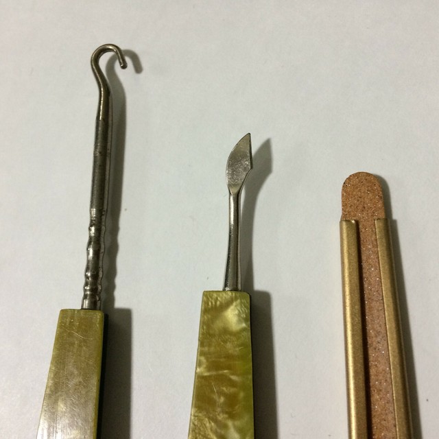 3 Women's Vintage Vanity Tools Button Hook Cuticle Scraper Emery Board