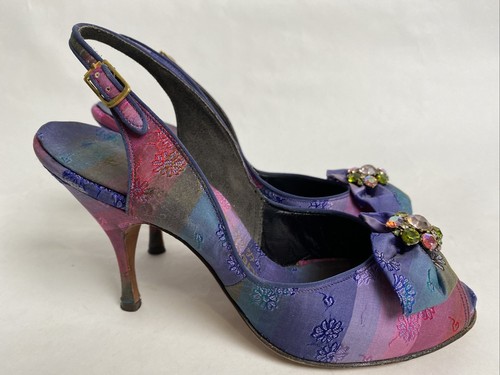 ZAPATOS FLORALES DE COLECCIÓN AÑOS 50 MADEMOISELLE AZUL ROSA PÚRPURA TALLA 5 1/2 - Imagen 2 de 6