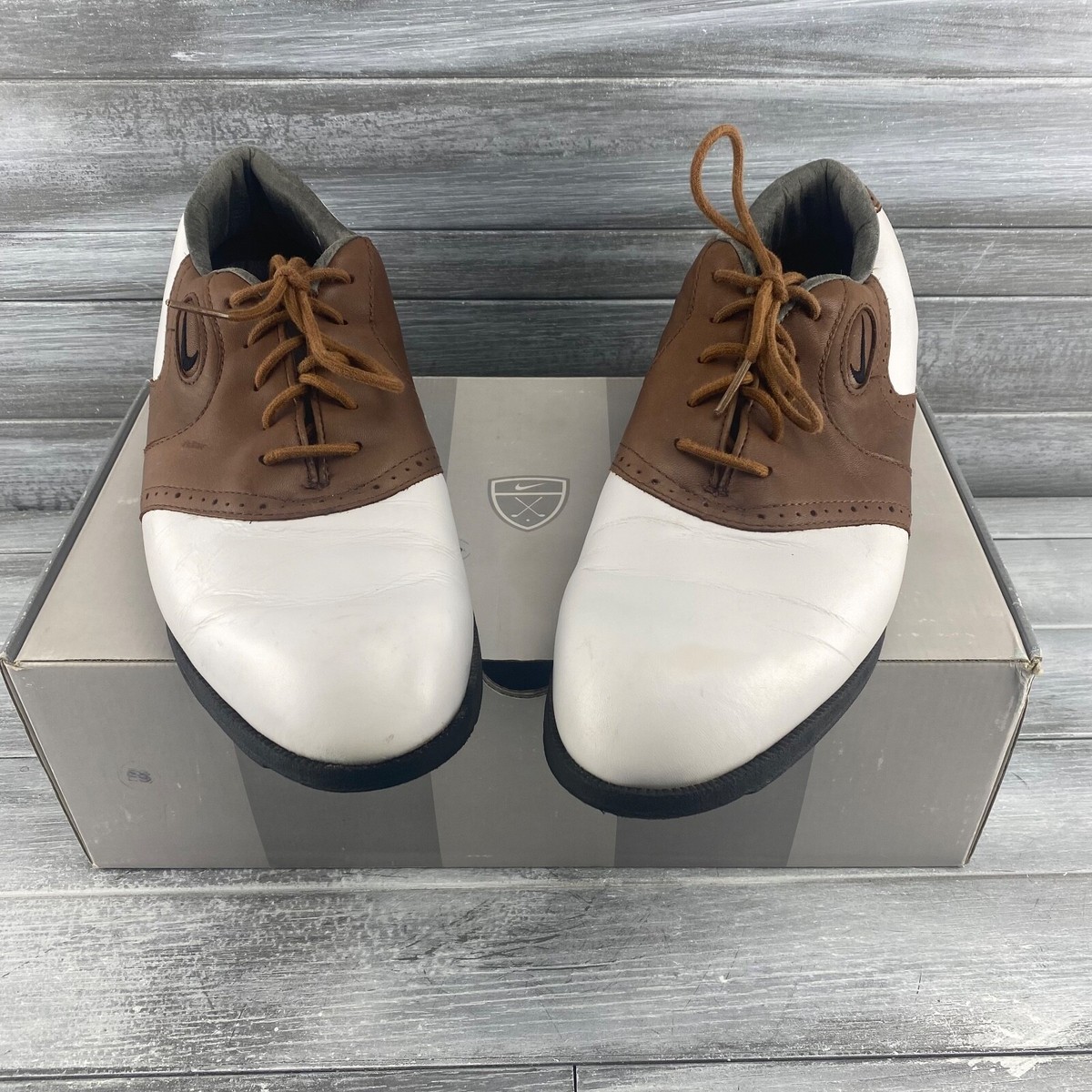 Nike Air Zoom Kempshall Last Golf Shoes Spikes Mens Size 10‎ White Brown Leather Nike Air Mens Kempshall Last Golf Shoes 10 Brown White  main image 2