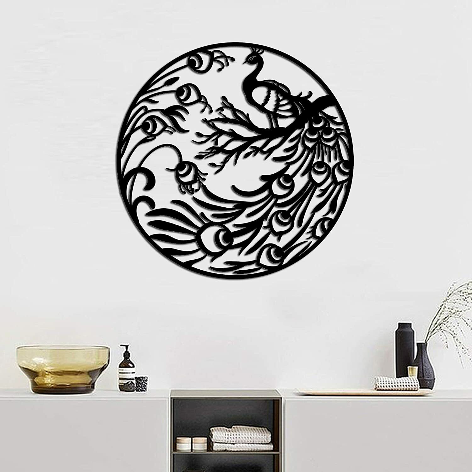 Peacock Metal Wall Art Decor Rustic Farm Animal Standing on Tree Wall