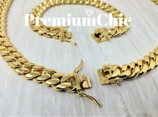 12mm Mens Miami Cuban Link Bracelet & Chain SET 14k Gold Plated Stainless Steel