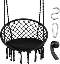 Hammock Chair Macrame Swing - Hanging Chair with Cushion and Hardware Kit 330