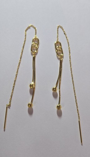 18K Solid Gold Threader Earrings - 1.74 Grams - Picture 3 of 5