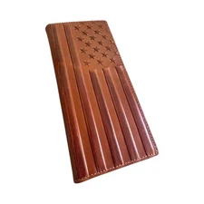 Western Stakes Leather Long Wallet USA Flag Embossed Bi Fold Soft Leather Americ