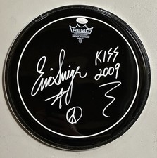 Eric Singer Of KISS Signed Drumhead With Inscriptions Drawings Catman JSA COA