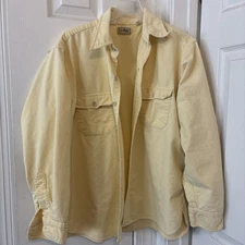 VTG LL Bean Mens LS Shirt Sz 17 1/2 Yellow Button-Up Heavy Cotton 80s 90s FLAWS
