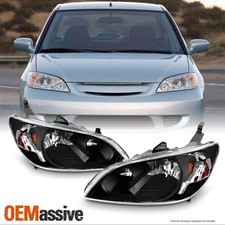 Black Fits 2004 2005 Honda Civic Left Right Side Headlights Front Lamps Pair