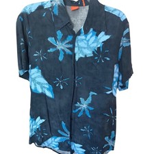 Hugo Boss short-sleeve button-down shirt blue black floral Hawaiian print M