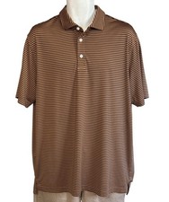 Hart Schaffner Marx Luxury Performance Shirt Size L Orange Blue Stripe Polo L147