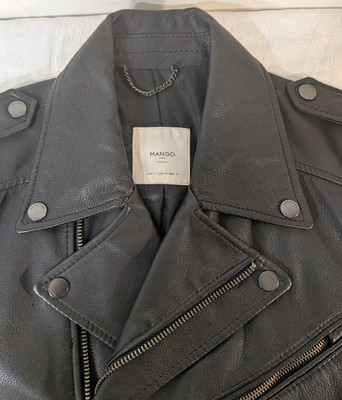 Mango Man Black Genuine Leather Biker Jacket Men s Medium Moto Zip Casual