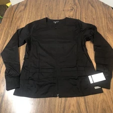 MedCouture Medical Scrub Jacket Womens Sz L Stretch Full Zip Pockets Lightweight