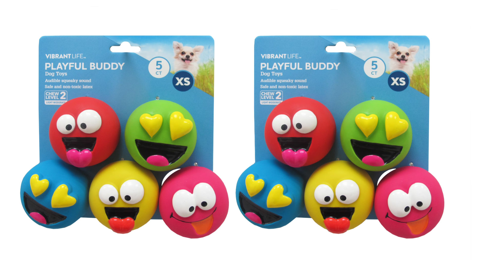 Vibrant Life Playful Buddy Dog Toys, Emoticon, Extra Small, 5 Count pack of 2