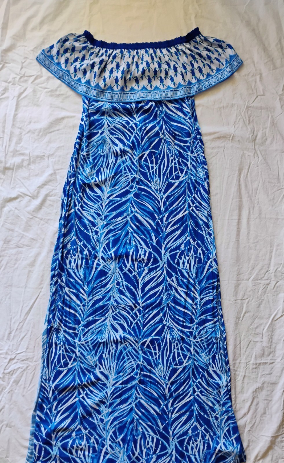 Lilly Pullitzer Blue White Parrot Pattern Maxi Dr… - image 1