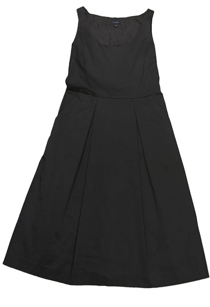 Witchery Size 10 Black Work Dress Sleeveless A Line Midi Office Neck LBDPockets