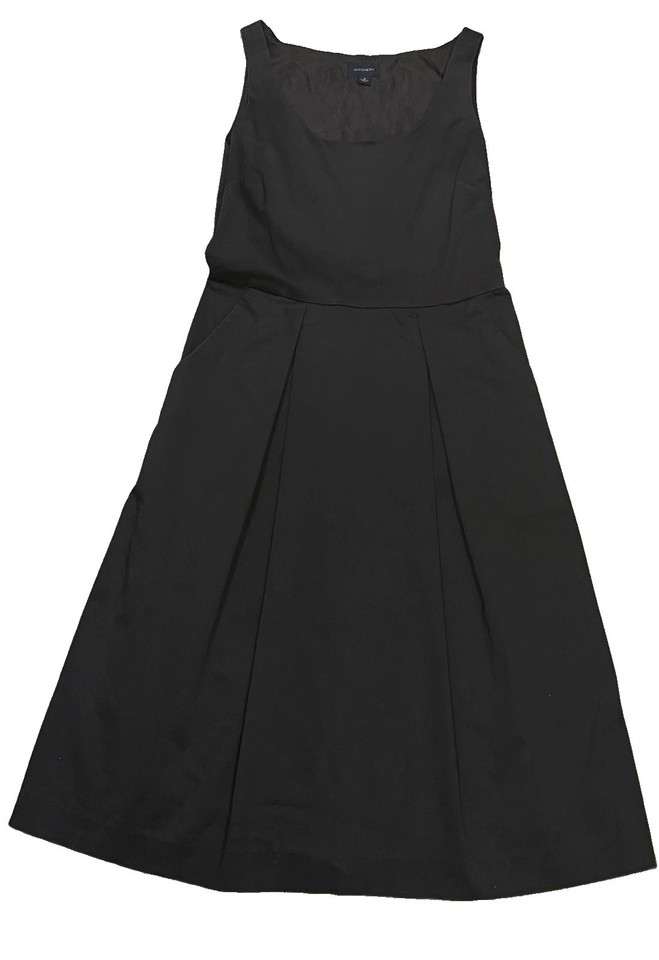 Witchery Size 10 Black Work Dress Sleeveless A Line Midi Office Neck LBDPockets