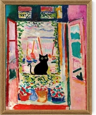 Henri Matisse Cat Wall Art, Framed Open Window Black Cat Canvas Poster Prints, A
