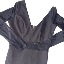 Windsor Black Long Sleeve Bodycon Mini Dress NWT Deep V Open Back Cocktail Sz M