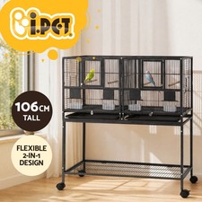 i.Pet 106cm 2-in-1 Bird Cage Aviary with Divider Parrot Budgie Wheels Black