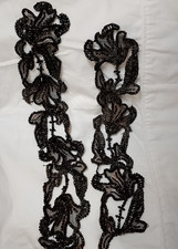 Antique Victorian black beaded jet bead mourning dress trim 1880s 88" floral