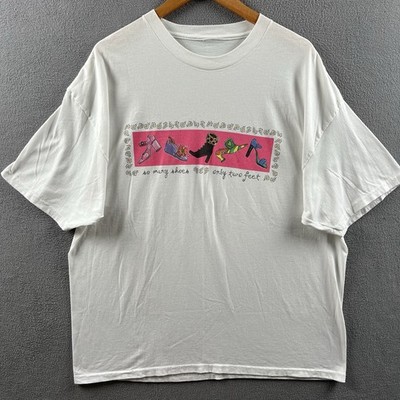 Vintage So Many Shoes Only Two Feet Shirt Adult XL White 90s Funny Humor Slogan