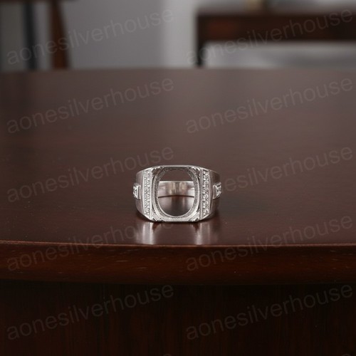 925 Sterling Silver Mounting 10x14mm Oval Ring-Semi Mount CZ  Setting Men's Ring