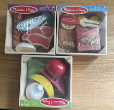3 Melissa  Doug Play Wooden Food Group Meat, Produce, Smores Picnic Boxes New 