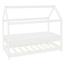 Lit d'enfant + matelas cadre de lit style maison en bois de pin blanc 80x160 cm