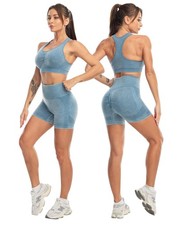 Workout Sets for Women 2 Piece - Seamless Yoga Outfits Shorts and Padded Spor...