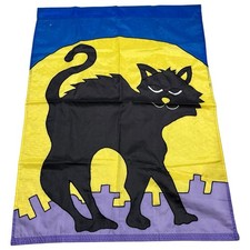 Halloween Black Cat Full Moon Decorative Garden Flag 39 x 28 Blue Purple