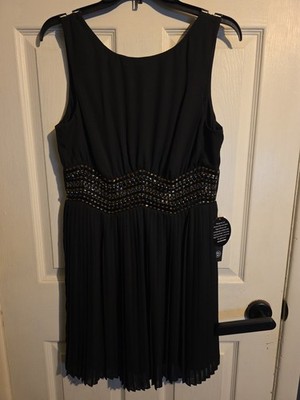 AsUWish sleeveless Embellished black pleated dress Womens 9 NWT
