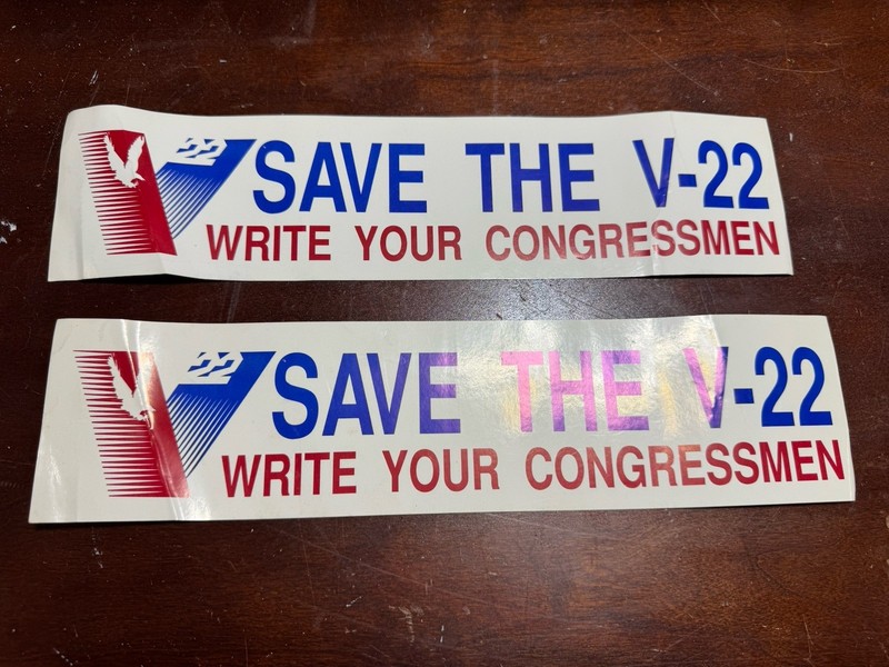 Vintage “Save The V22” Osprey Bumper Stickers (2) 