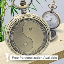 Yin Yang Pocket Watch   Personalized Bronze Zen Balance Symbol Mindfulness Gift