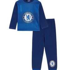 Chelsea FC Boys Official Front Crest Cotton Long Sleeve Nightwear Pyjamas Sets