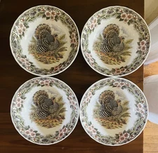 4 Queen's Myott Factory Thanksgiving Wildlife Turkey Cereal Bowls New in Box