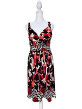 Nine West Women’s Size 12 Sleeveless Fit & Flare Dress Red Black White Abstract