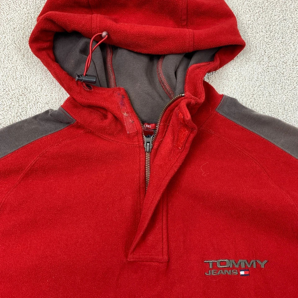 Sudadera con capucha tejida Tommy Jeans vintage para hombre talla M roja gris manga larga Foto 3 de 4