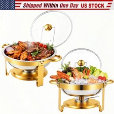 5QT Round Chafing Dish Buffet Set Food Warmer Chafer W/Lids 316 Stainless Steel